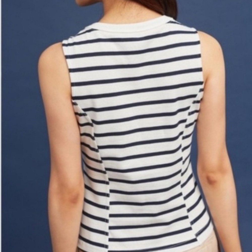 ANTHROPOLOGIE POSTMARK STRIPED PEPLUM TOP - Picture 2 of 8